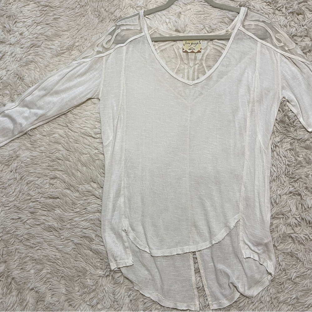 Free People Lola Long Sleeve Knit Lace Top White Oversized Cottagecore Medium - Picture 7 of 7